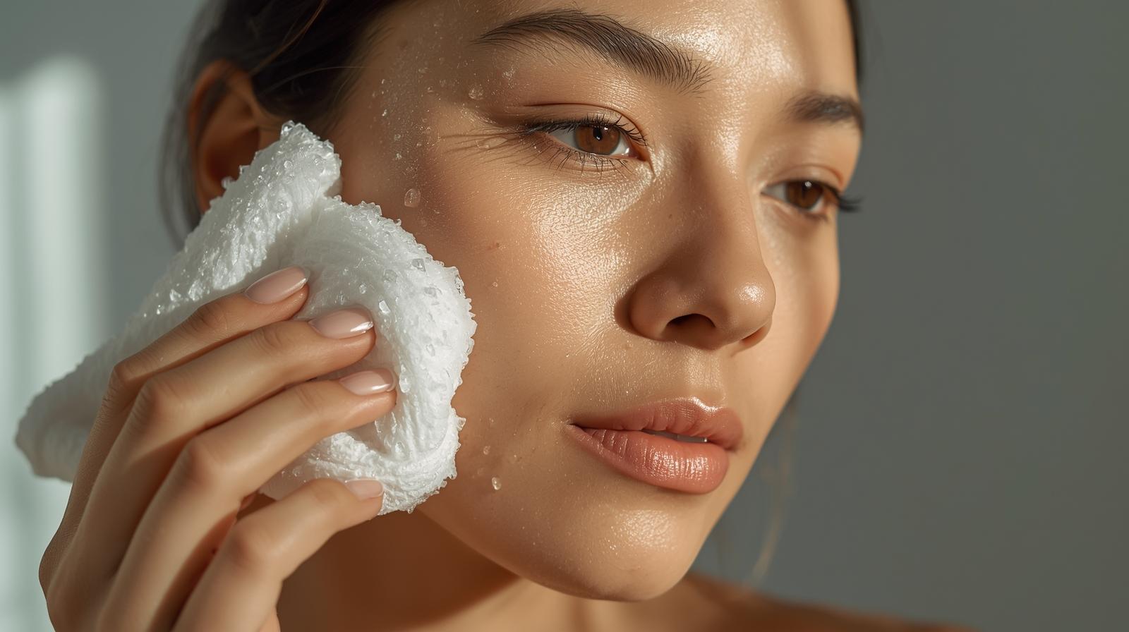 close up of women using ice cubes on face ,skincare hacks 